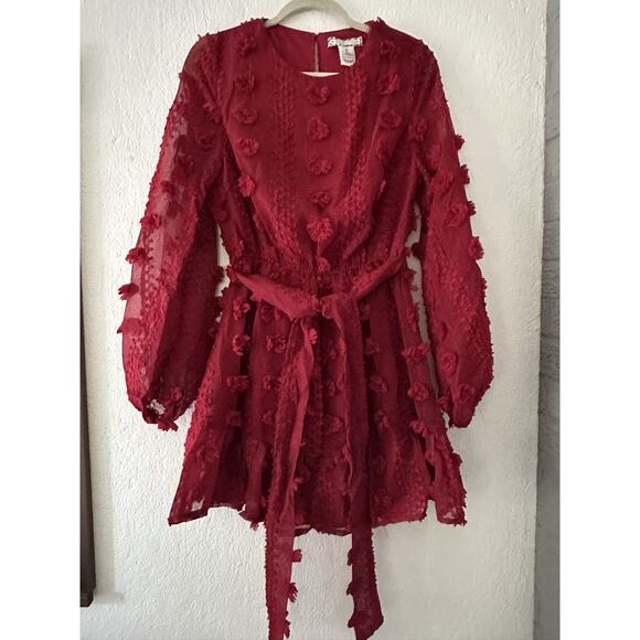 A. CALIN by Flying Tomato Dress Sz M Red Rosette Whimsical Balloon Sleeves Boho - Picture 2 of 14